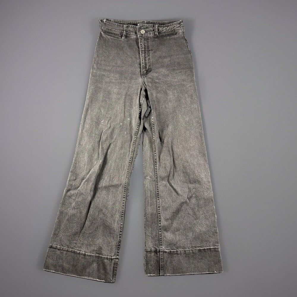 Thrills Co. Belle Cropped Jeans Womens US 6 AU 10 Faded Black Wide Leg 70s Flare